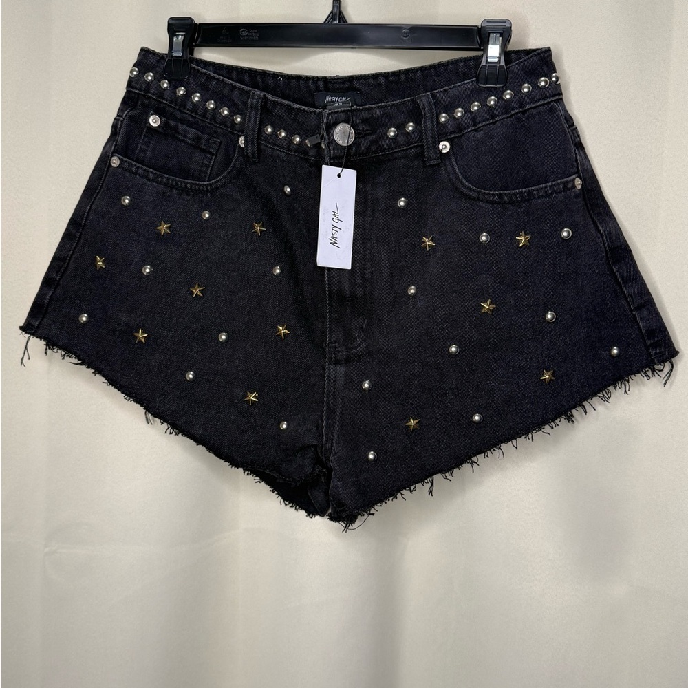 Nasty Gal Black Star-Studded Denim Shorts - Picture 3 of 6